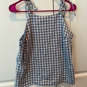 Blue and white tie top